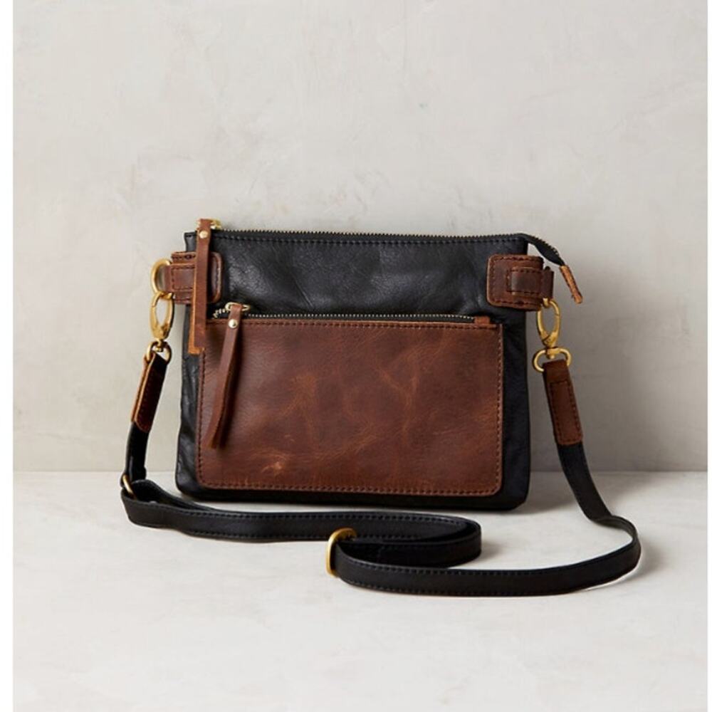 OVERLAND Roma Leather Crossbody Clutch Smooth brown/black leather satchel NEW